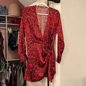 brand new cheetah print long sleeve zara dress. black and red. size M